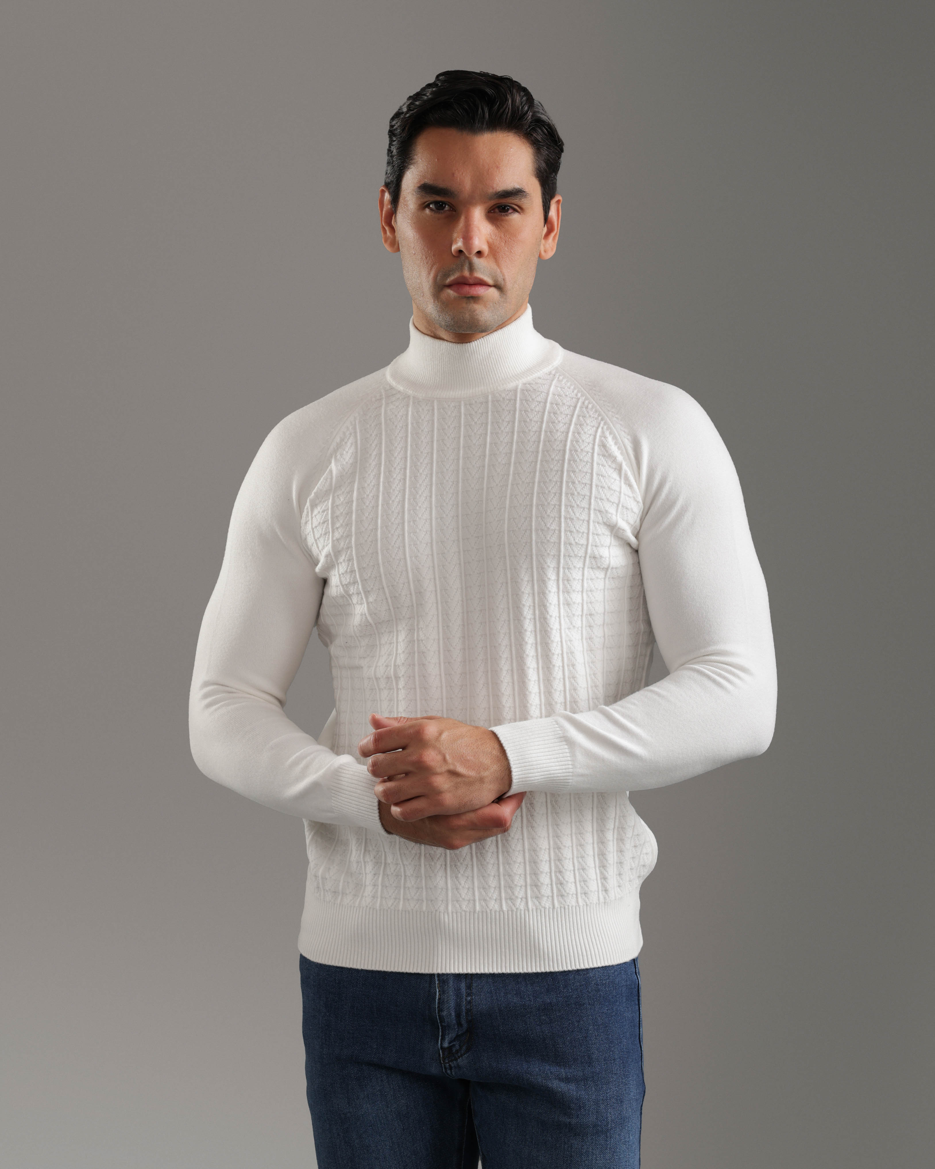 Off White Cable Knit Turtleneck Sweater