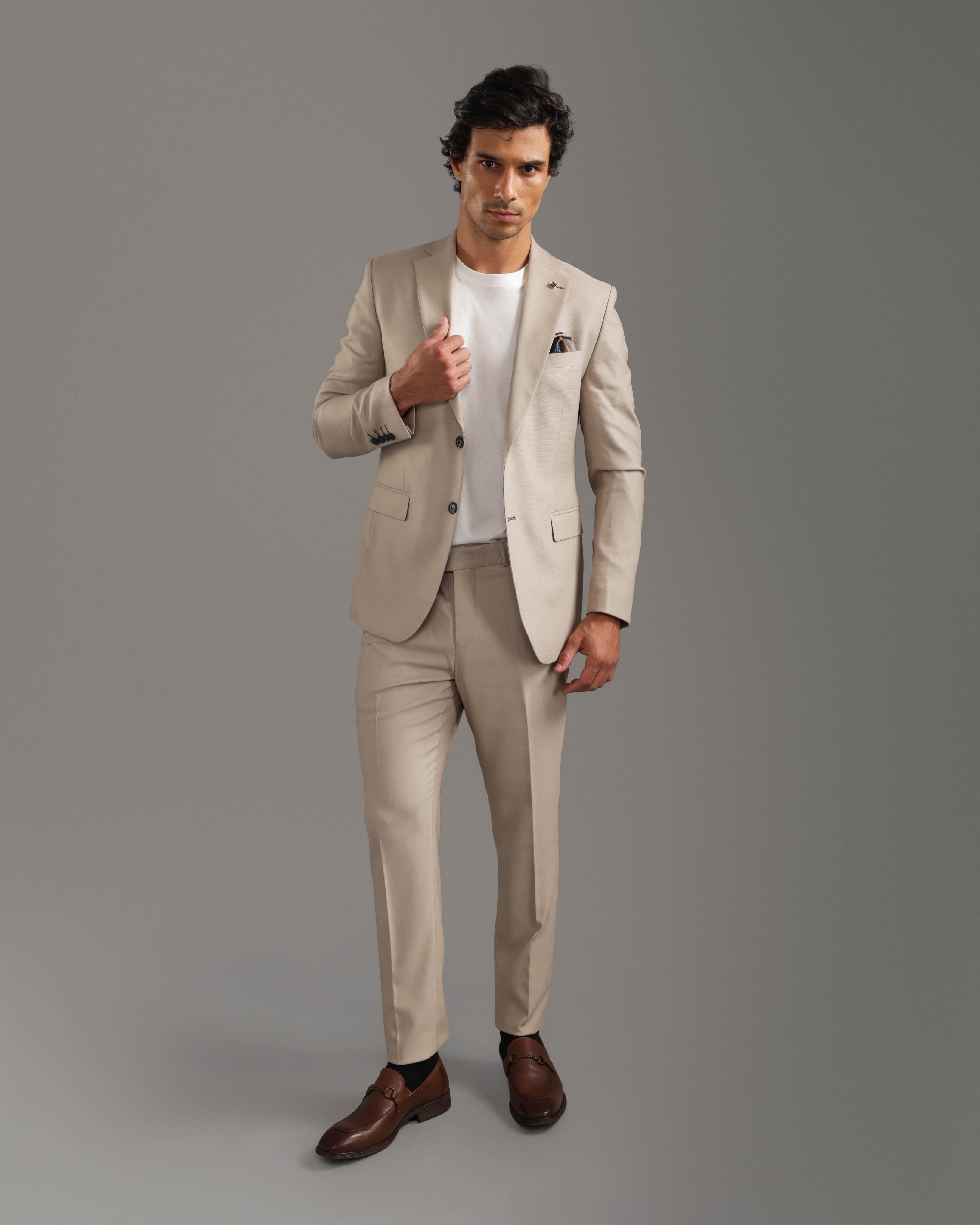 Beige Slim Fit Suit