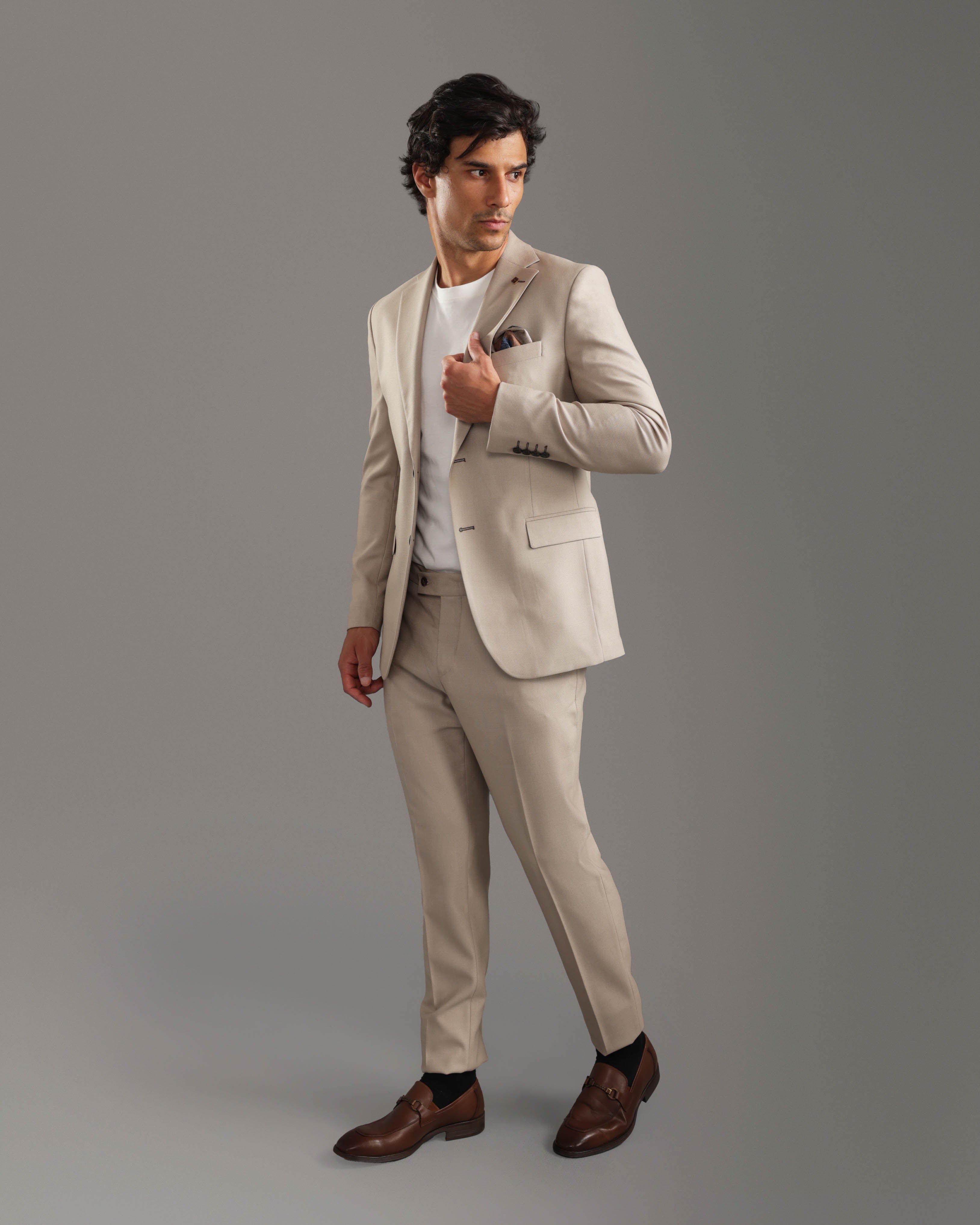 Beige Slim Fit Suit