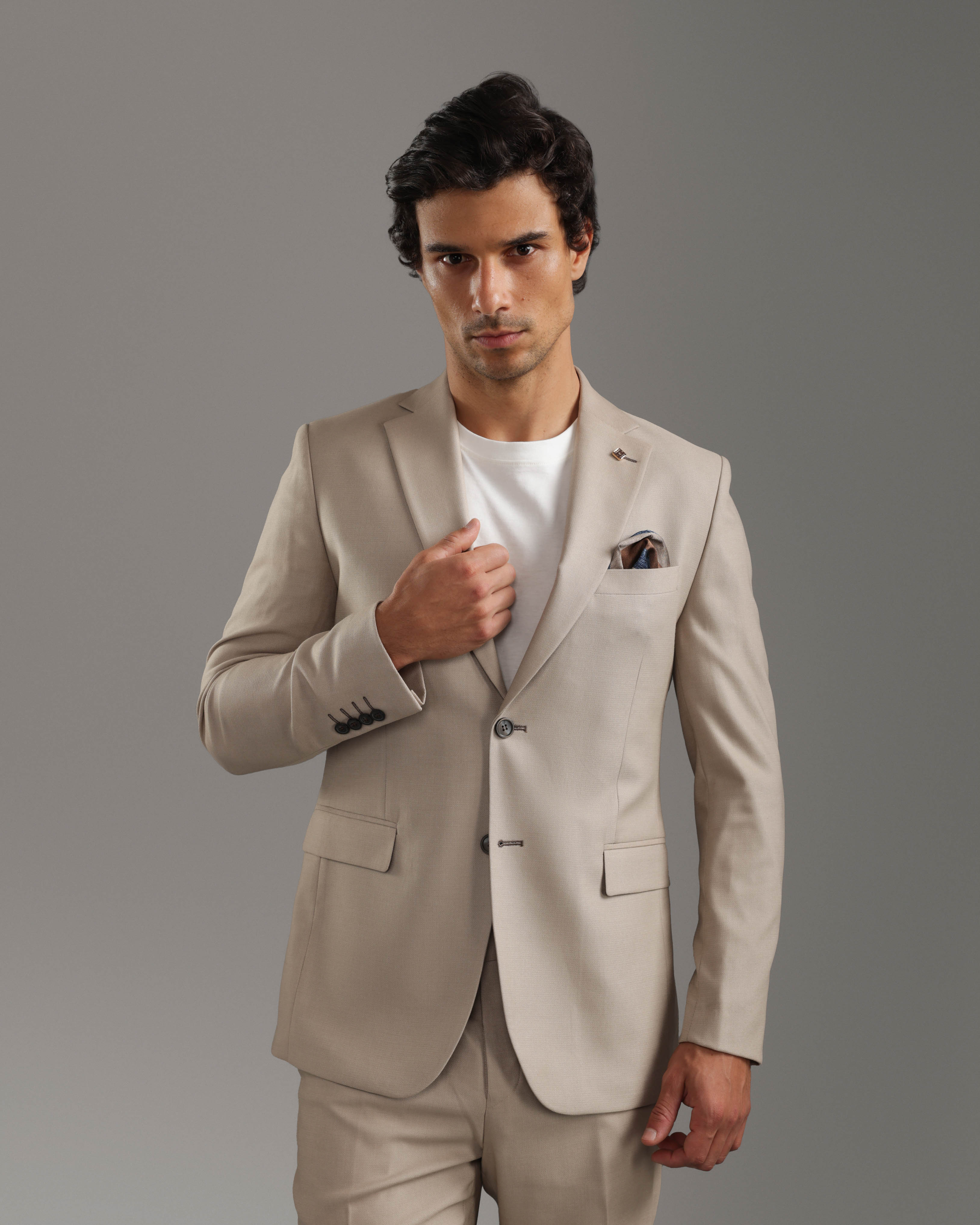 Beige Slim Fit Suit