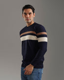 Navy Striped Textured Sweater