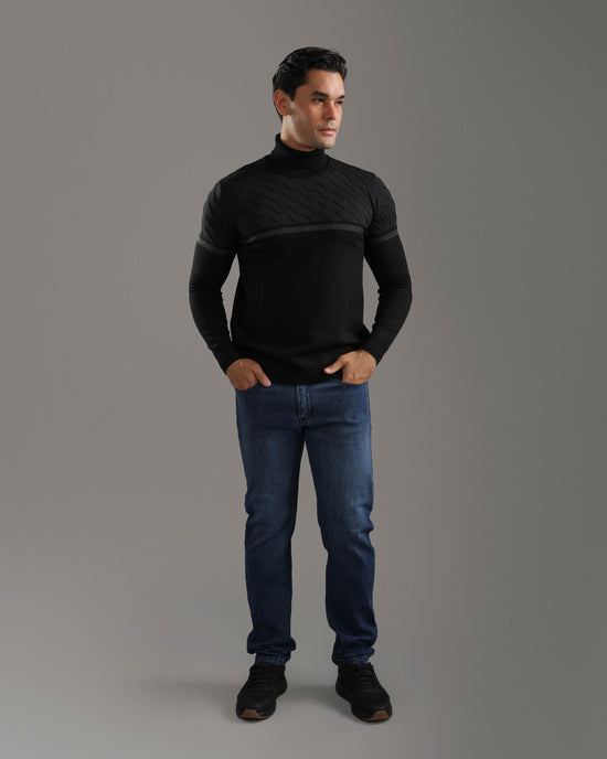 Black Patterned Turtleneck Sweater