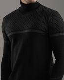 Black Patterned Turtleneck Sweater