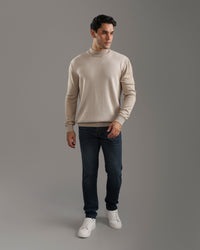 Beige Textured Mock Neck Sweater
