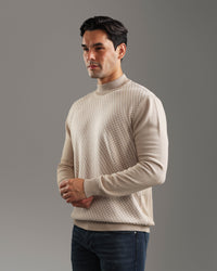 Beige Textured Mock Neck Sweater