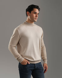 Beige Textured Mock Neck Sweater
