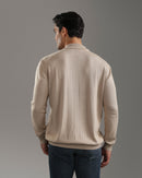 Beige Textured Mock Neck Sweater