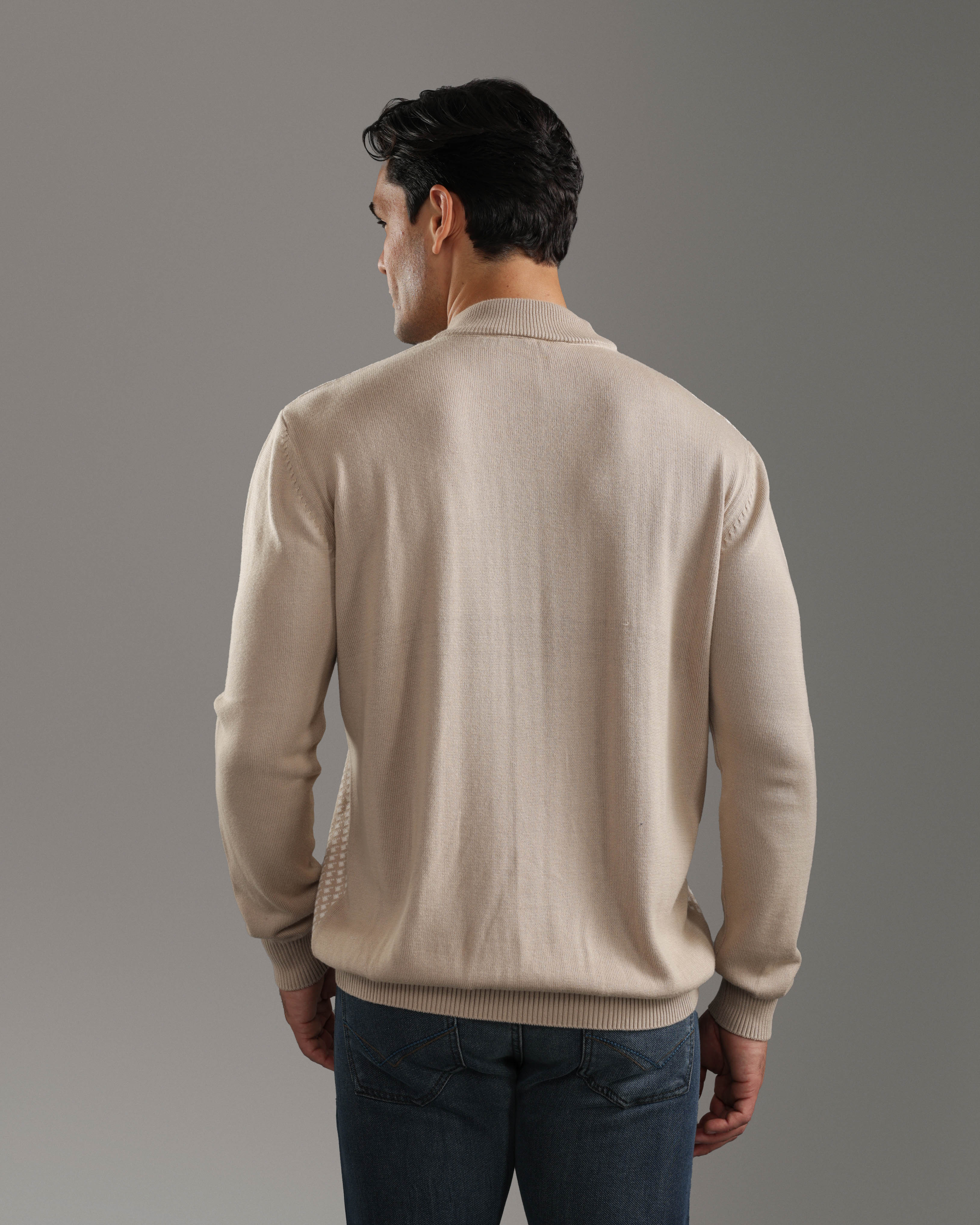 Beige Textured Mock Neck Sweater