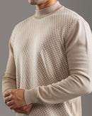 Beige Textured Mock Neck Sweater