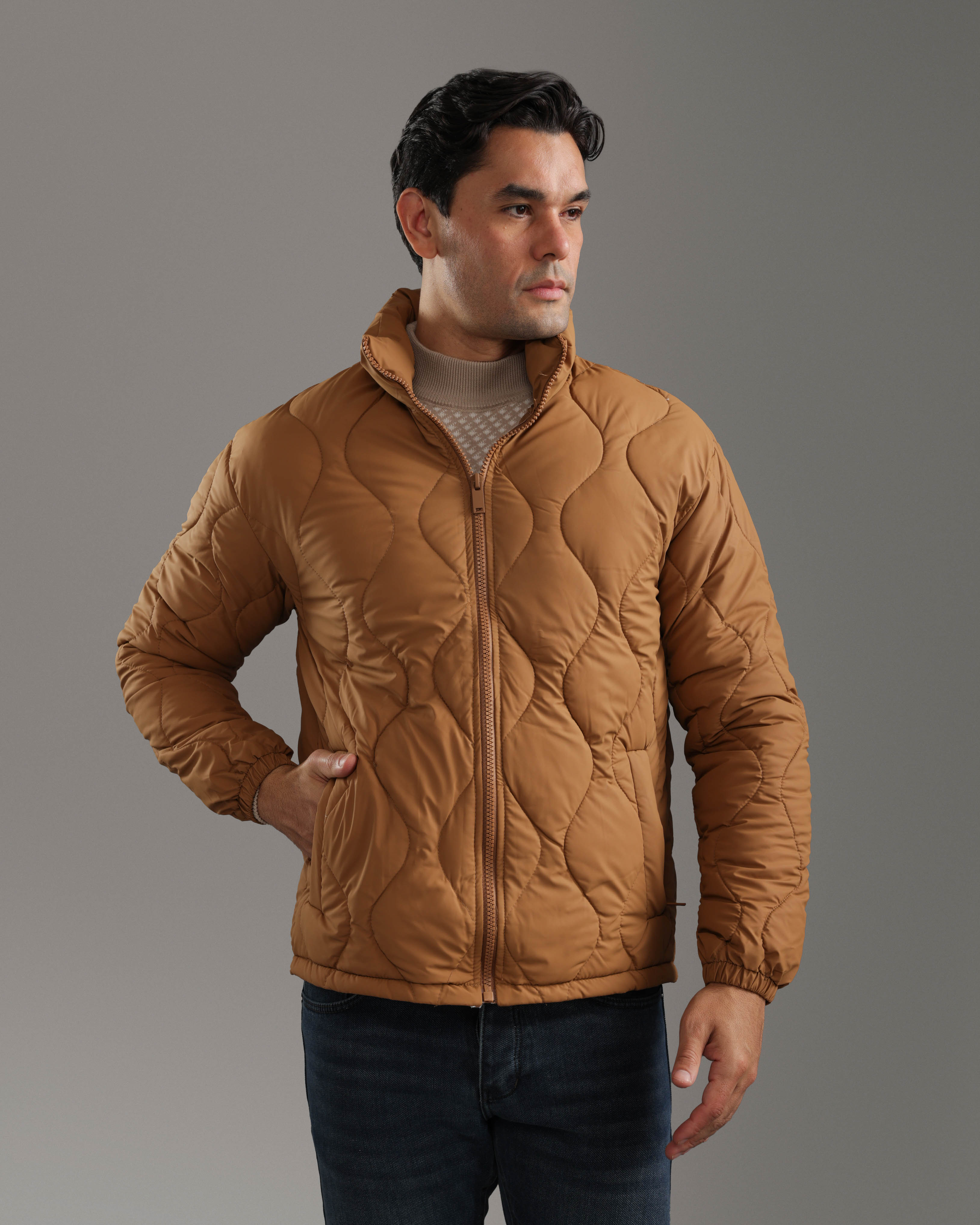Camel Quilted Puffer Jacket