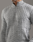 Grey Cable Knit Half-Zip Sweater