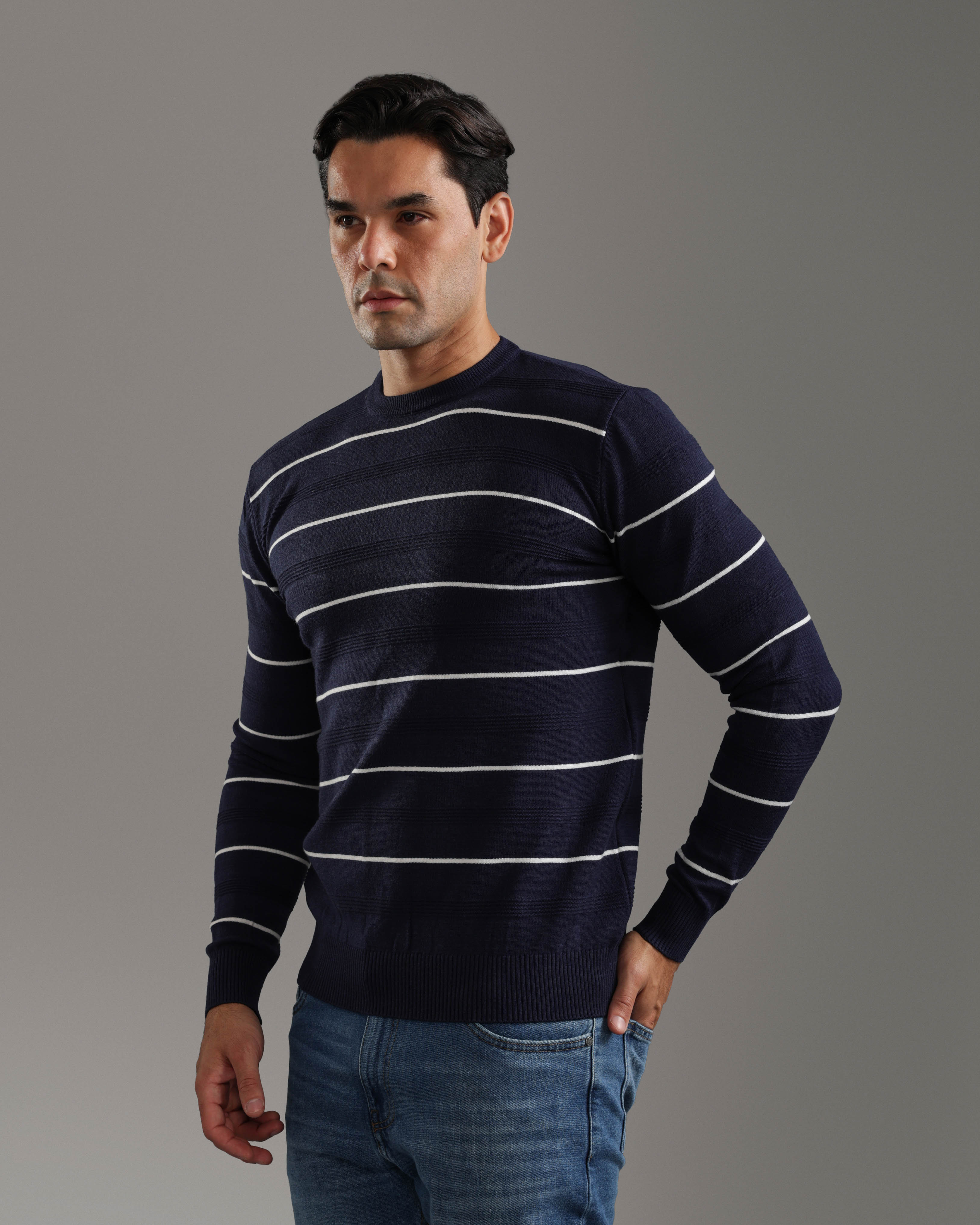 Navy Striped Knit Sweater