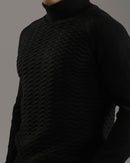 Black Textured Turtleneck Sweater