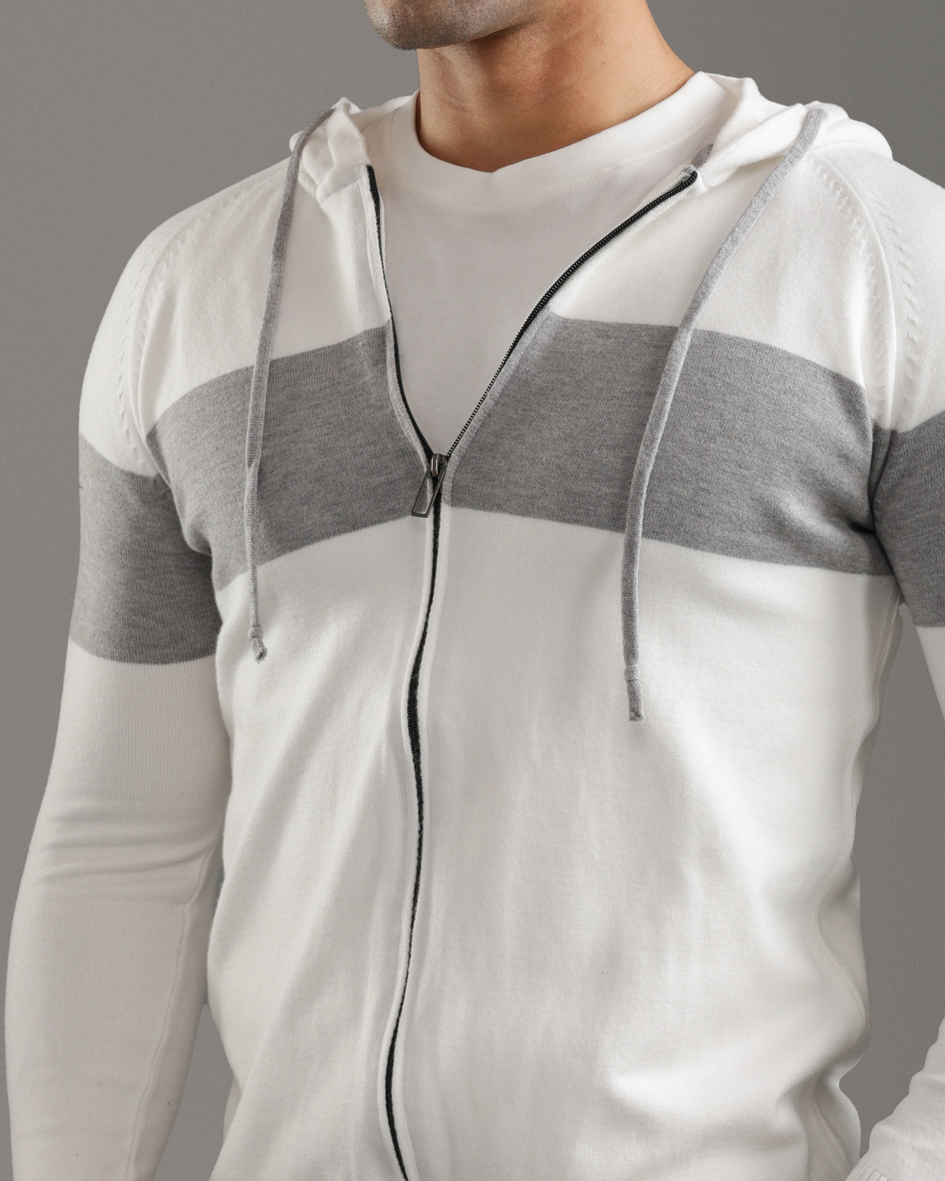 Off White Zip-Up Hoodie Knit