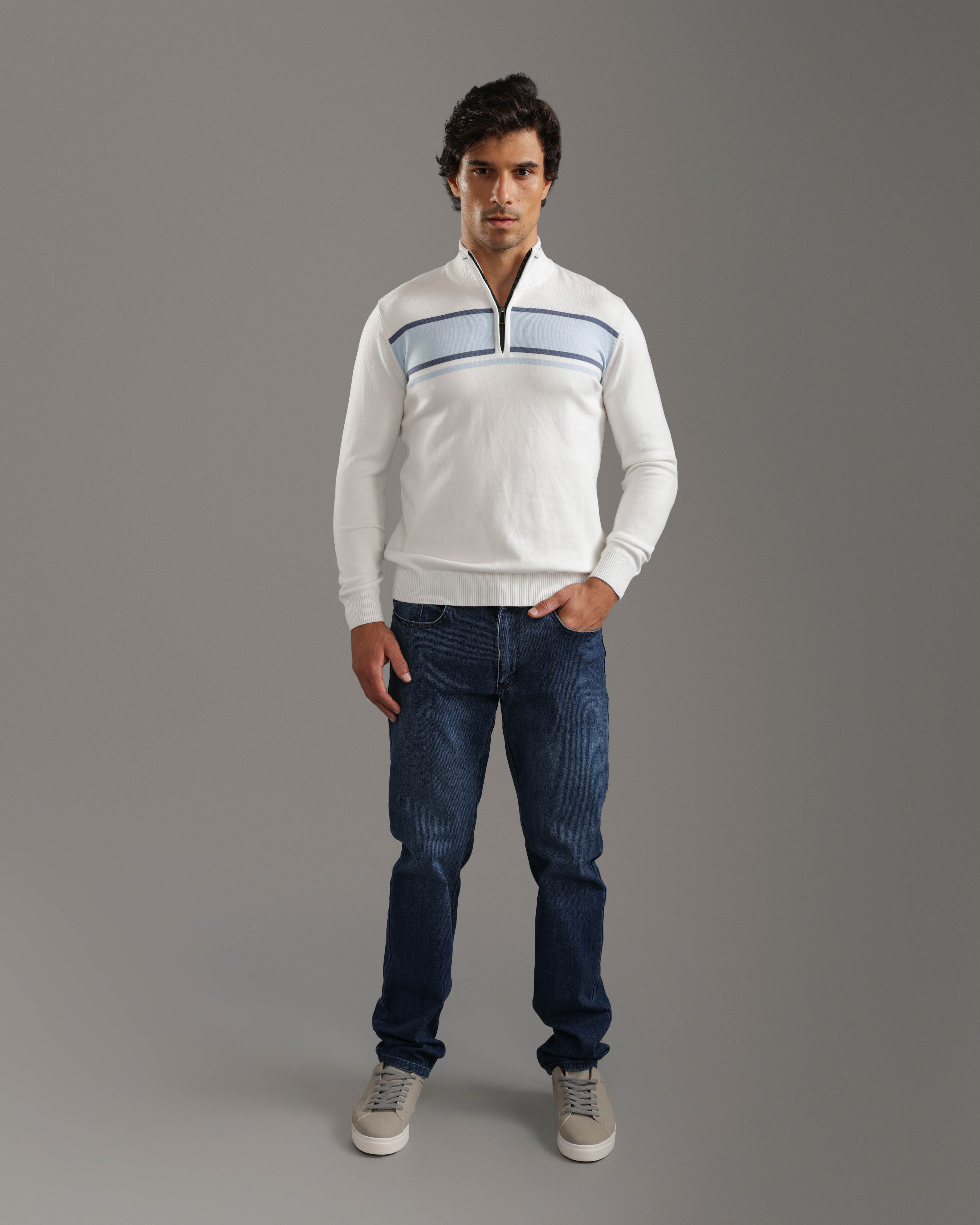 Off White Quarter-Zip Knit Sweater