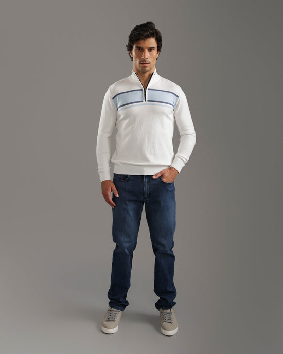 Off White Quarter-Zip Knit Sweater