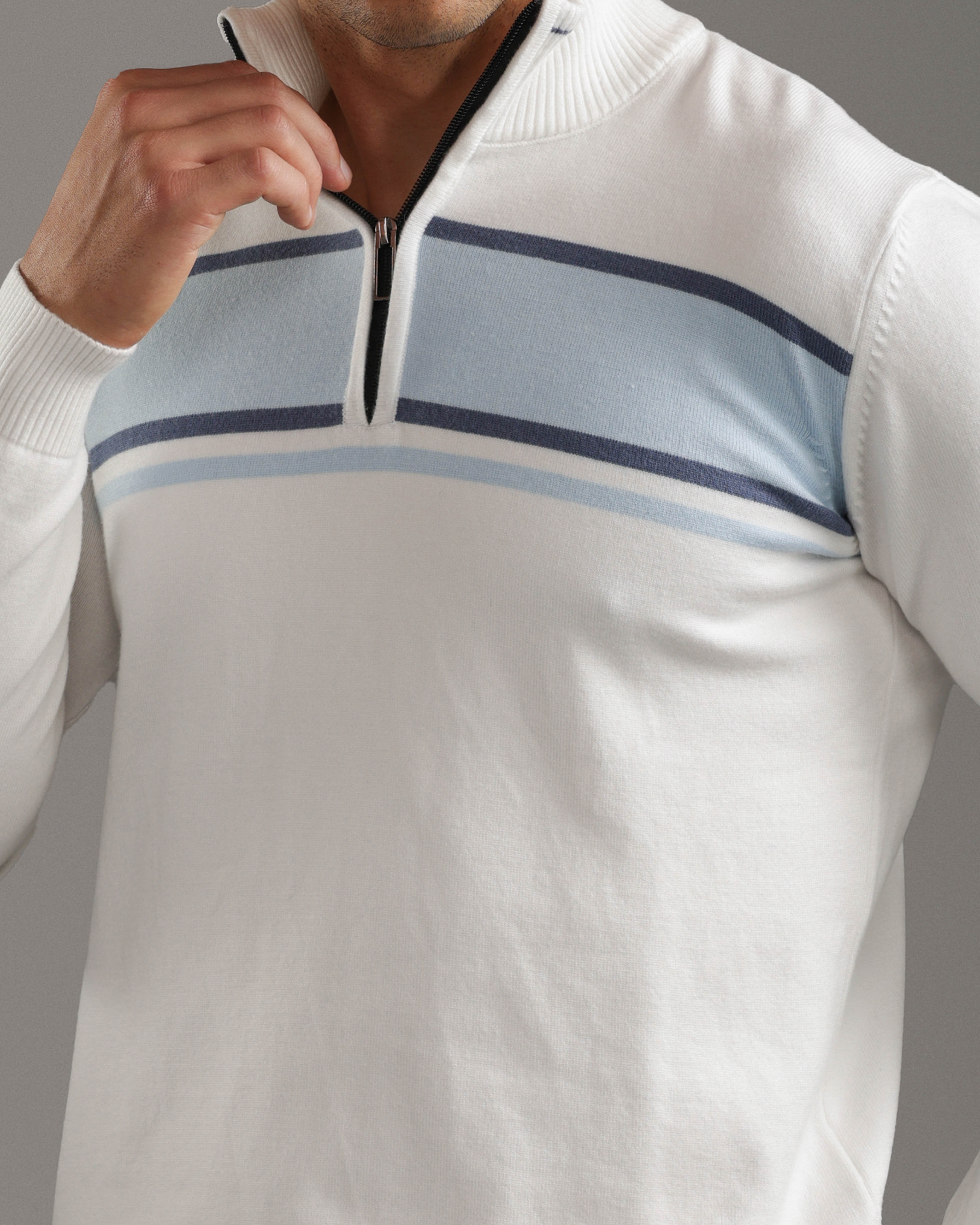 Off White Quarter-Zip Knit Sweater
