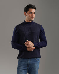 Navy Blue Geometric Knit Sweater