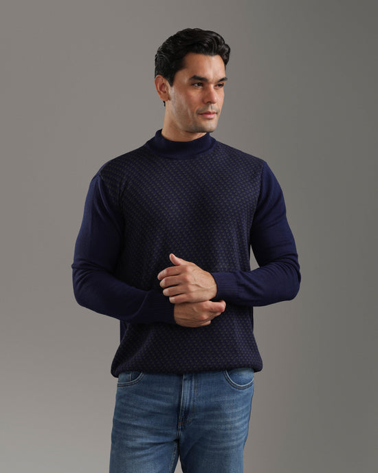 Navy Blue Geometric Knit Sweater