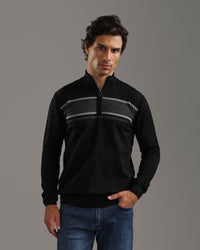 Black Half-Zip Sweater with Grey Stripes