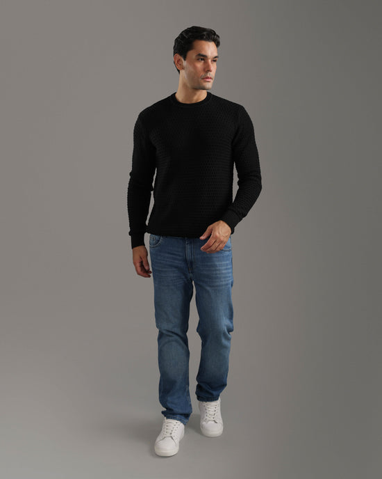 Black Textured Knit Sweater