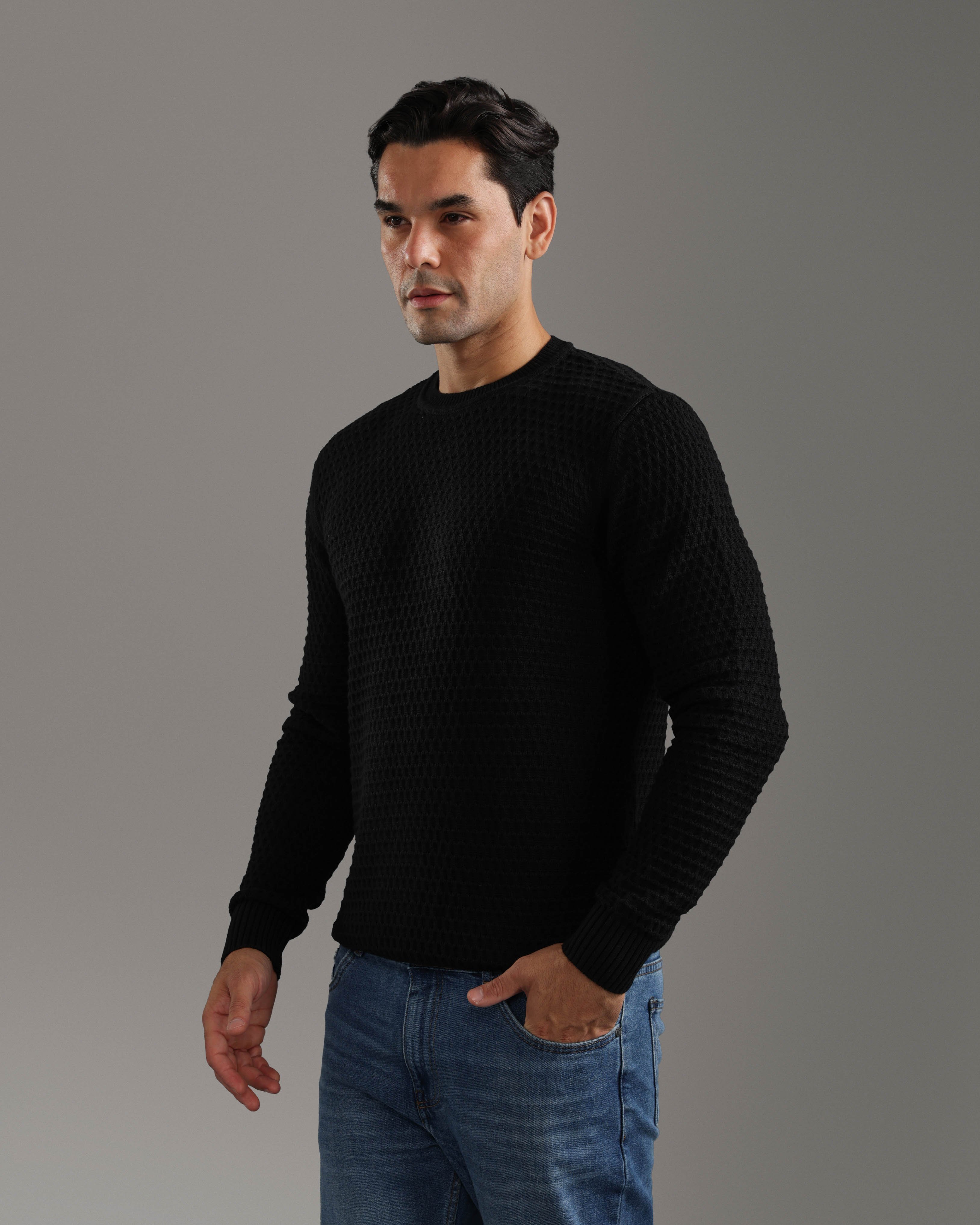 Black Textured Knit Sweater