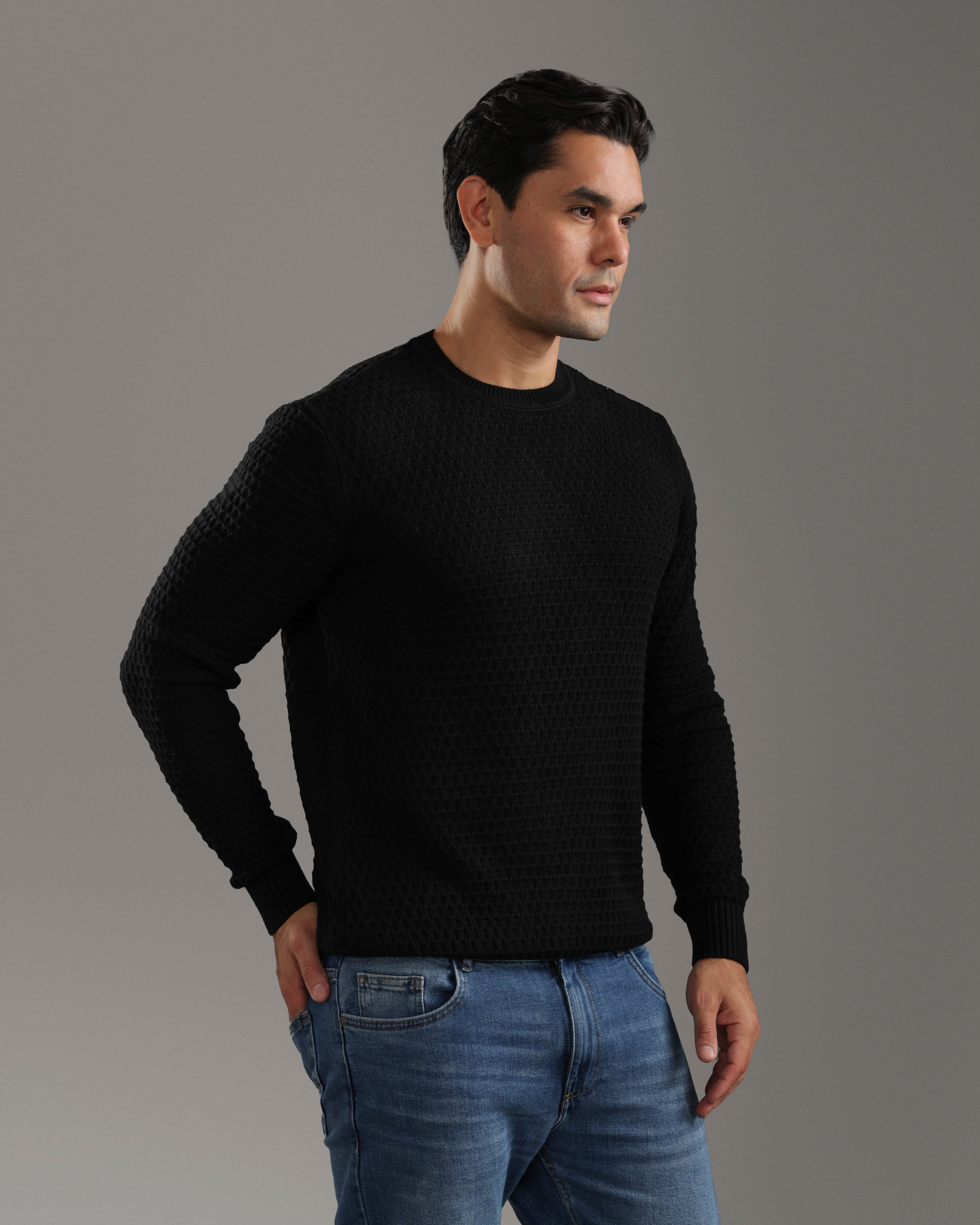 Black Textured Knit Sweater