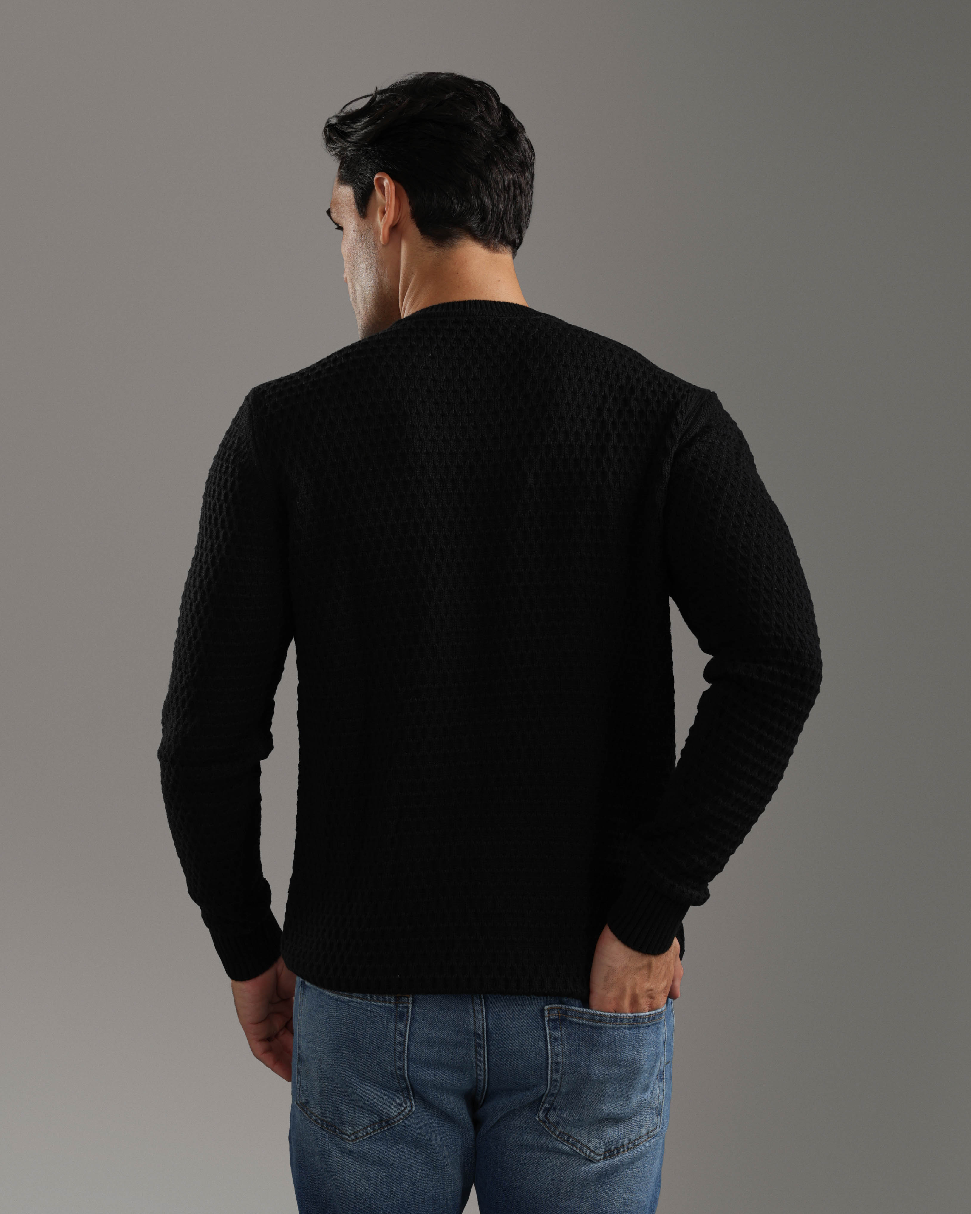 Black Textured Knit Sweater