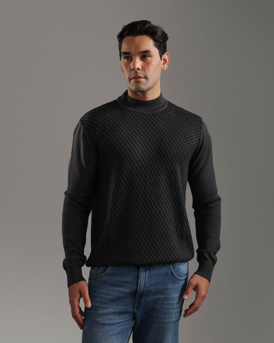 Charcoal Textured High-Neck Sweater