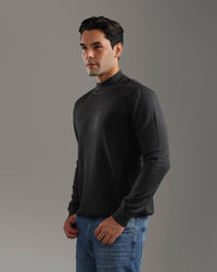Charcoal Textured High-Neck Sweater