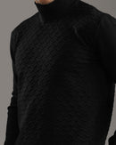 Black Textured High-Neck Sweater