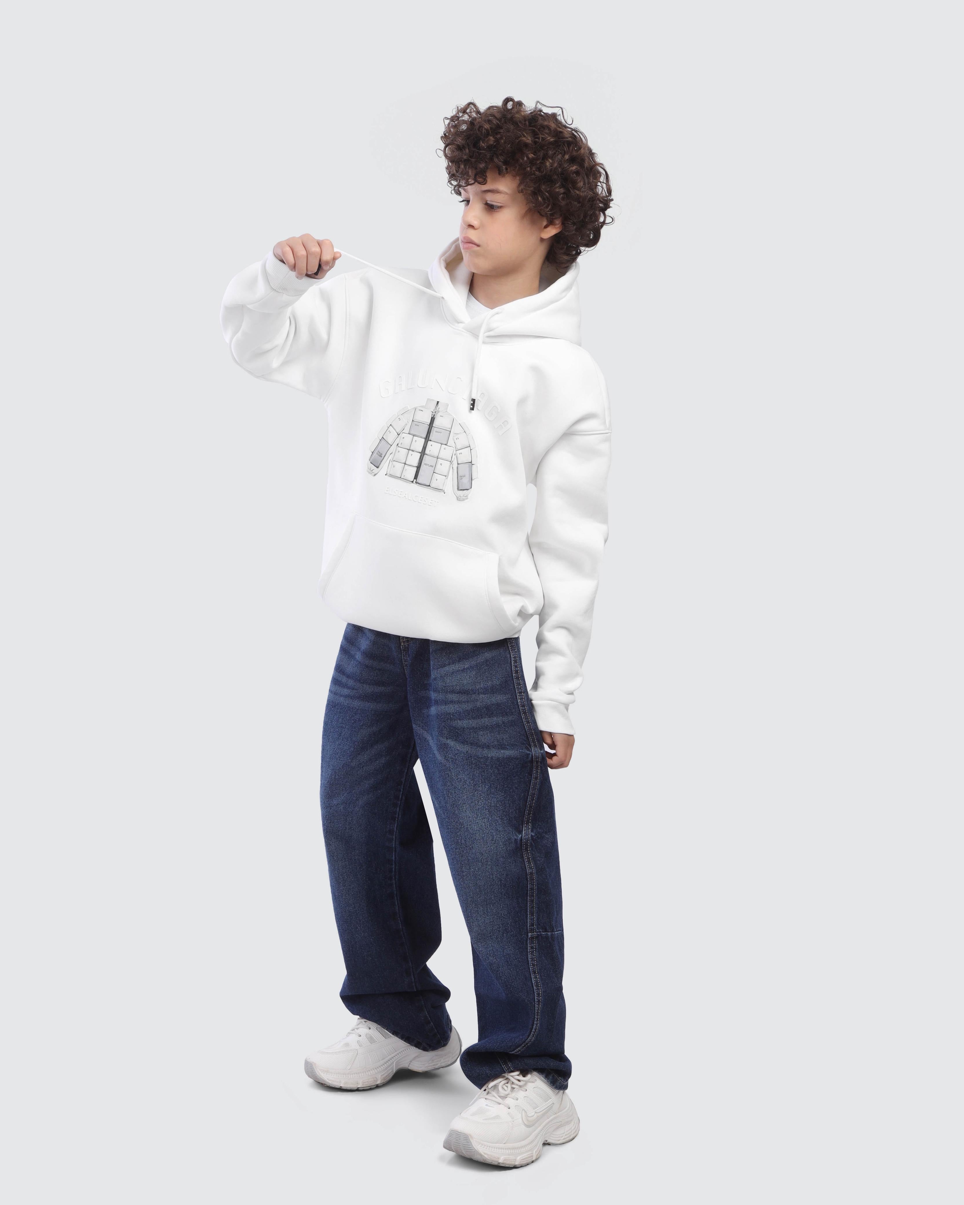 Kids White Graphic Hoodie