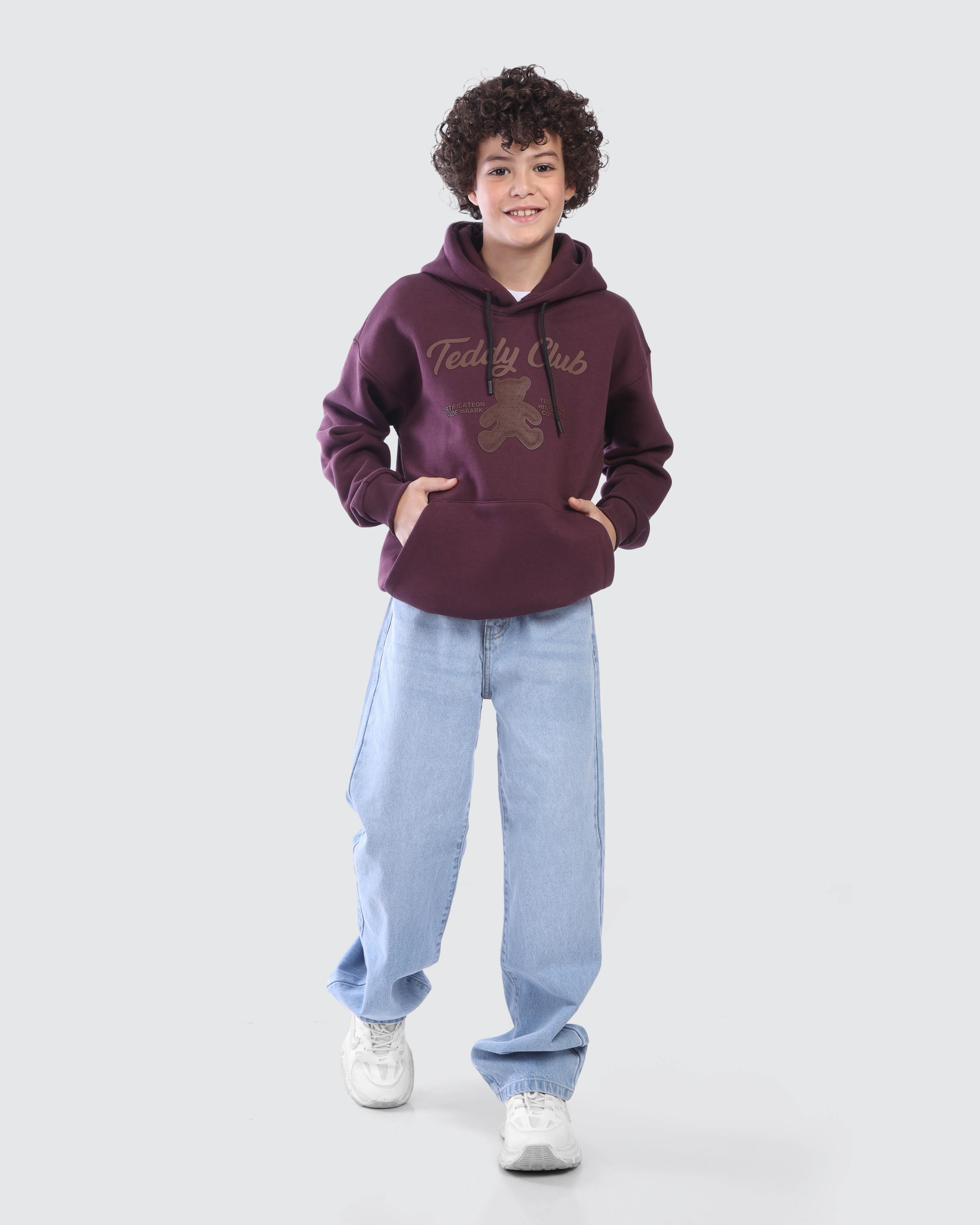 Kids Burgundy Teddy Club Hoodie