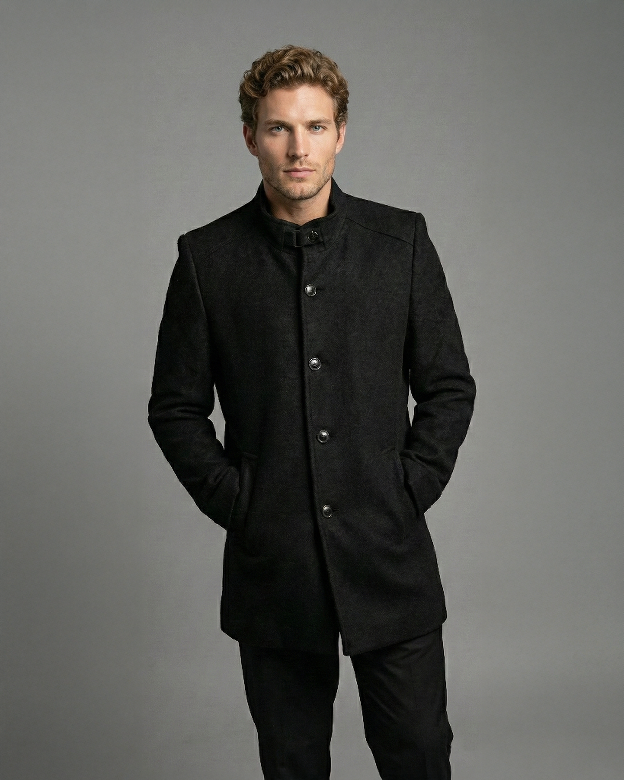 Black Stand-Collar Overcoat