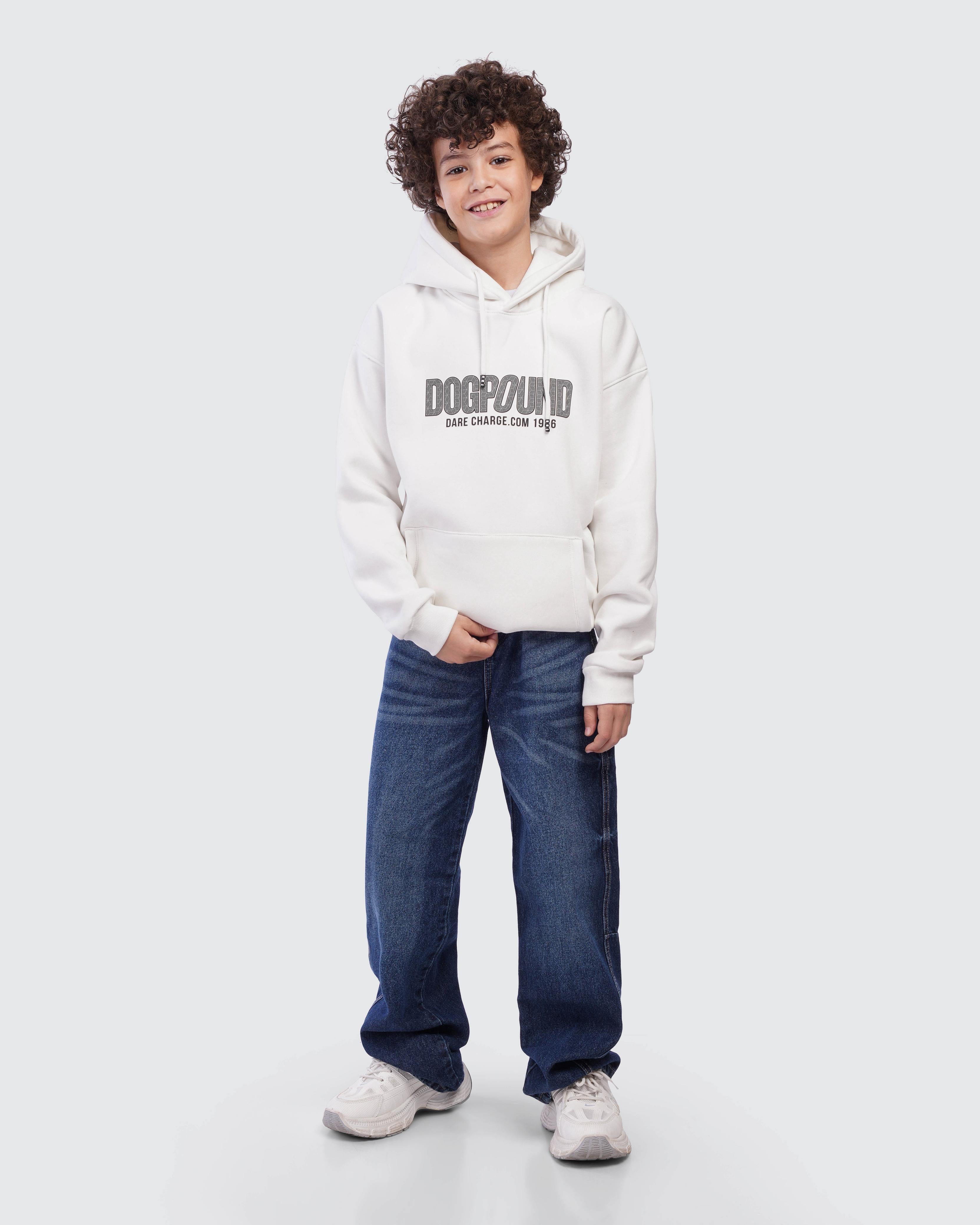 Kids White Printed Hoodie