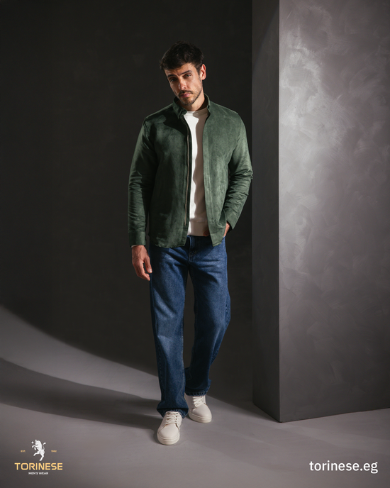 Green Suede Zip Jacket