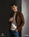 Brown Suede-Finish Zip-Up Jacket