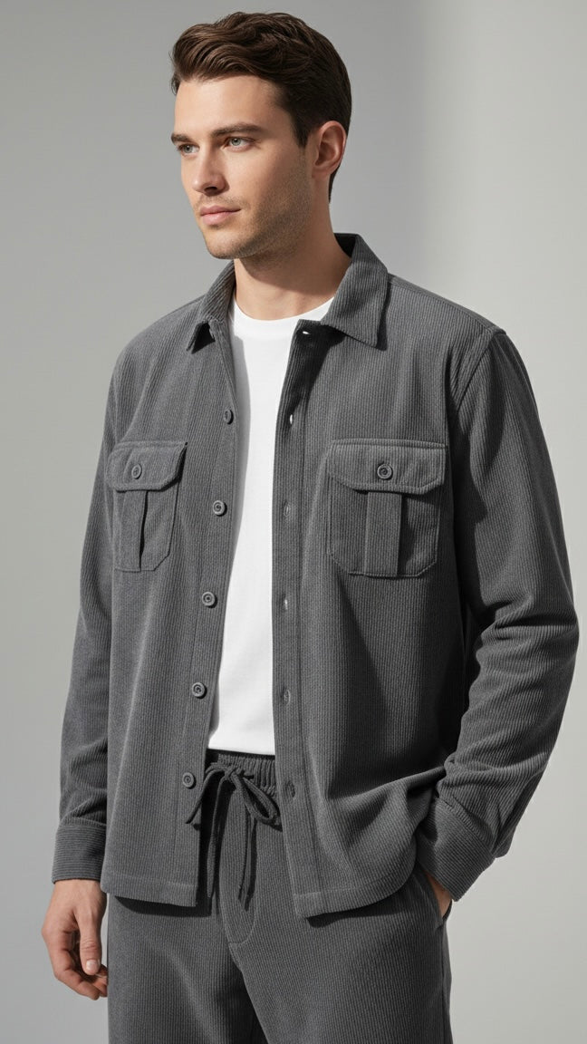 Premium Charcoal Grey Corduroy Co-ord Set