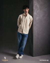 Beige Suede-Finish Zip-Up Jacket