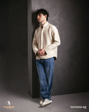 Beige Suede-Finish Zip-Up Jacket