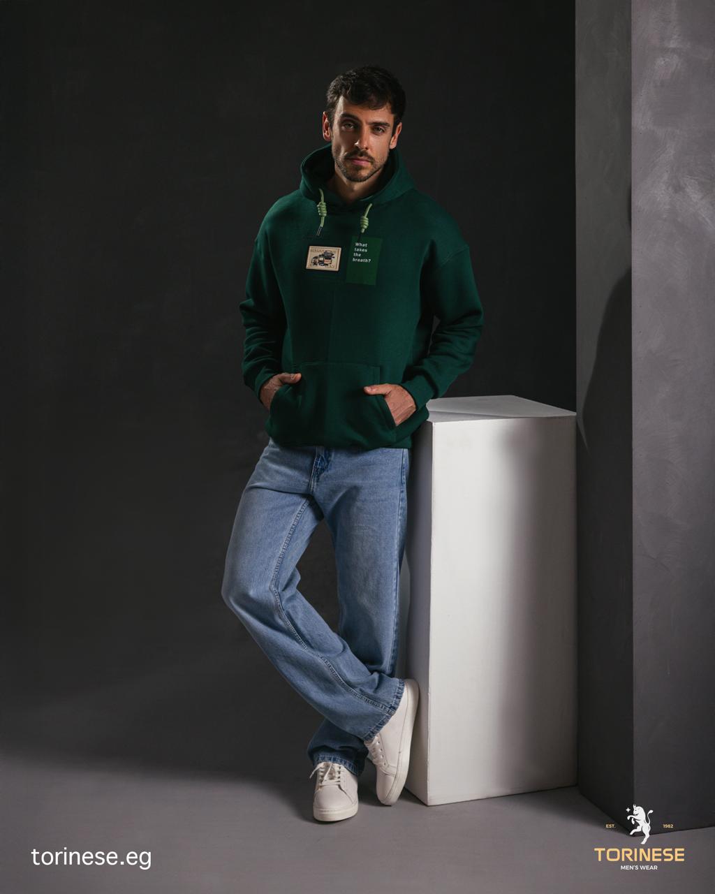 Forest Green Artistic Patch Printed Hoodie