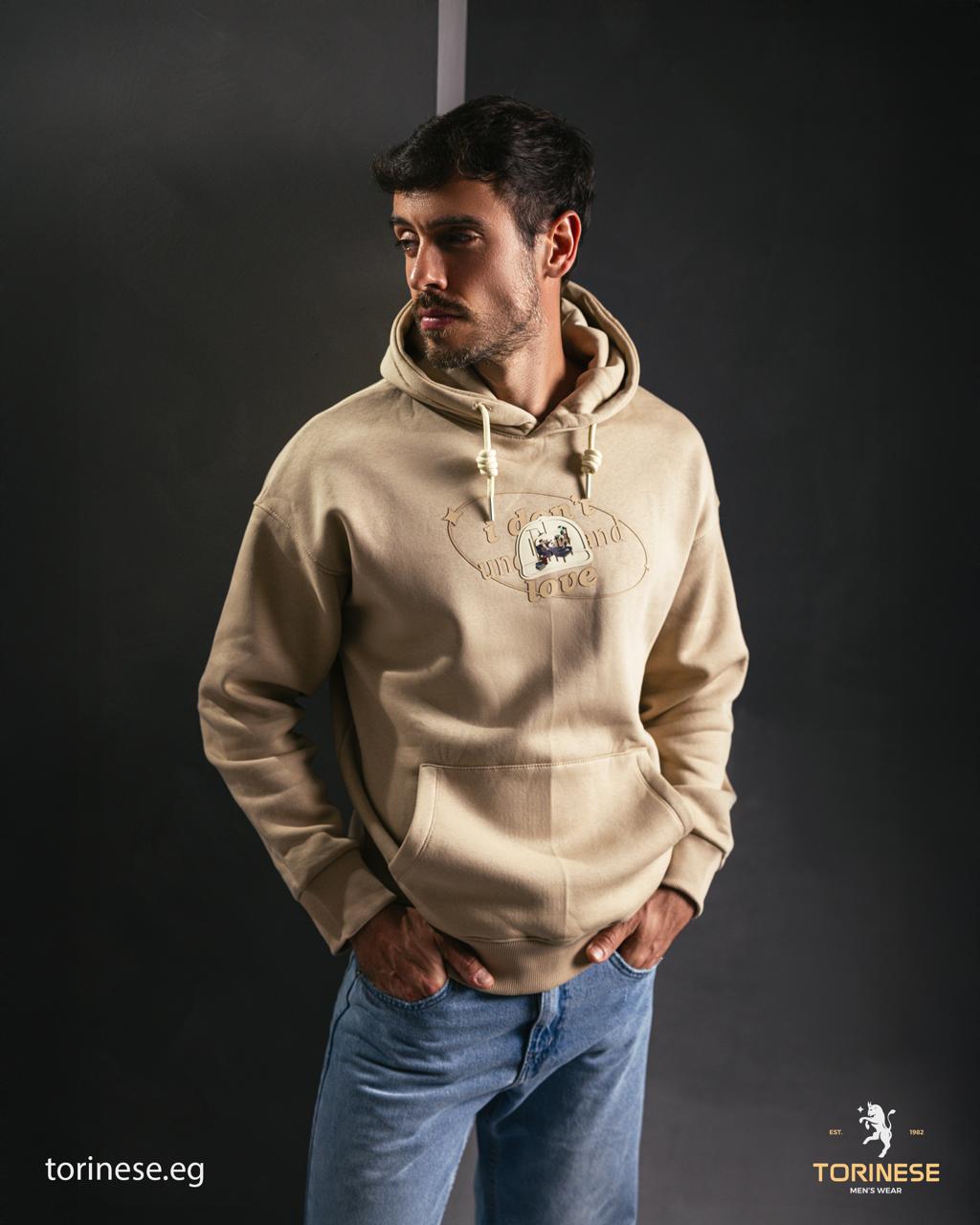 Beige Graphic Printed Hoodie