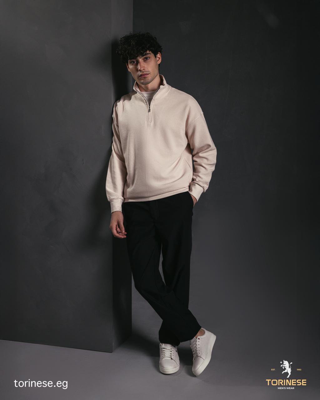 Beige Half-Zip Sweatshirt