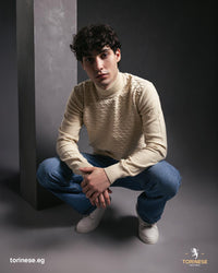 Beige Textured Turtleneck