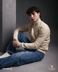 Beige Textured Turtleneck