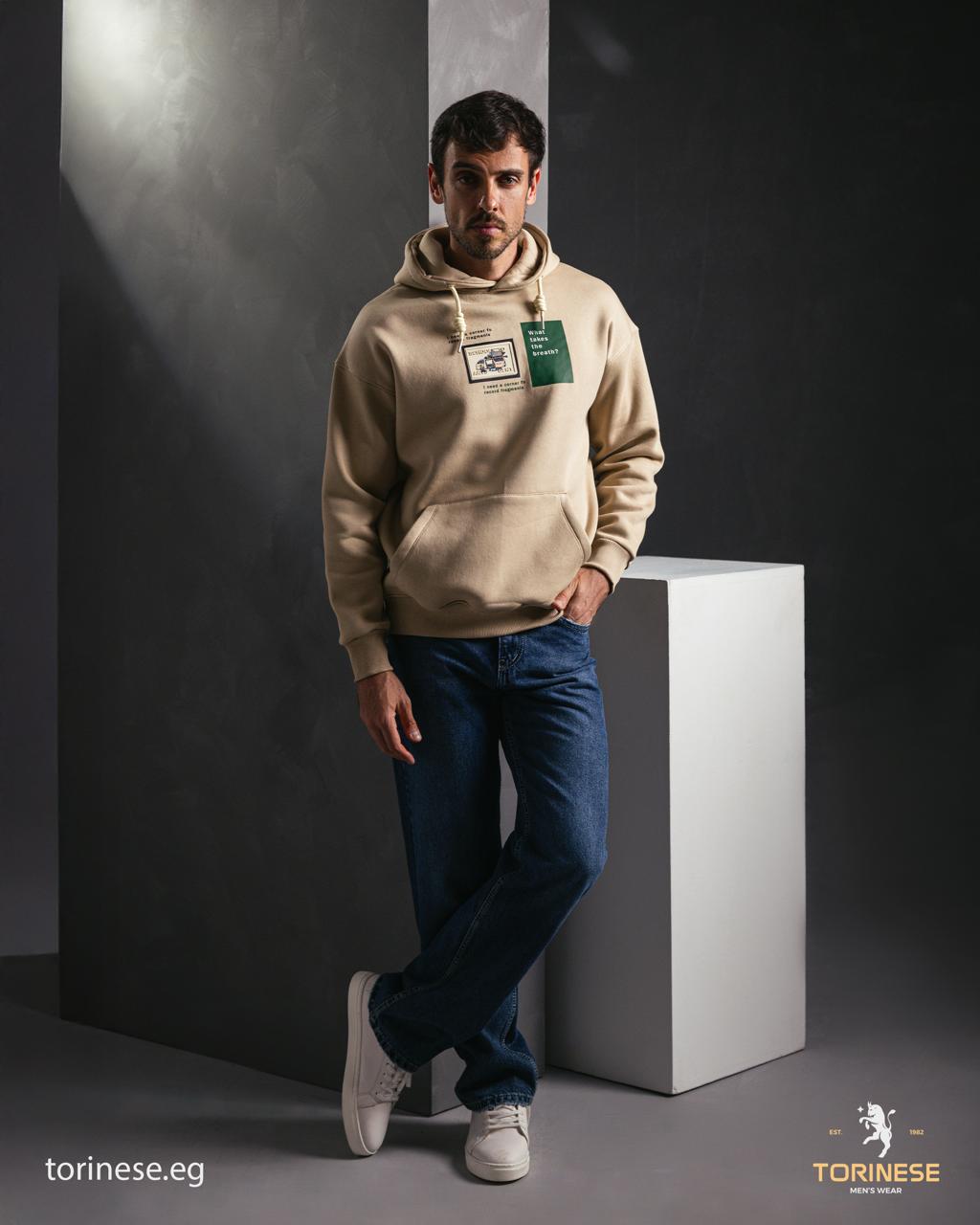 Beige Artistic Patch Printed Hoodie