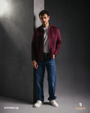Burgundy Suede-Finish Zip-Up Jacket