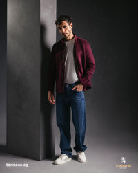 Burgundy Suede-Finish Zip-Up Jacket