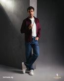 Burgundy Suede-Finish Zip-Up Jacket