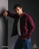 Burgundy Suede-Finish Zip-Up Jacket